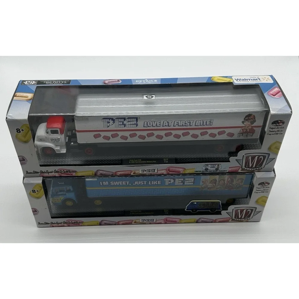 M2 MACHINES PEZ TRANSPORT TRUCK LOT 2 LOVE AT FIRST BITE & JUST LIKE PEZ DIECAST